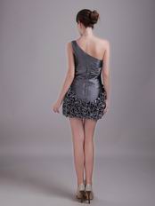 Sheath One Shoulder Ruffled Skirt Silver Grey Short Prom Dress