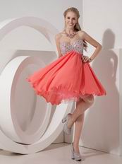 Sweetheart Beaded Watermelon Chiffon Short Prom Dress