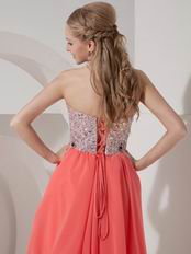 Sweetheart Beaded Watermelon Chiffon Short Prom Dress