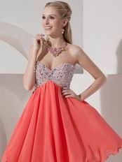 Sweetheart Beaded Watermelon Chiffon Short Prom Dress