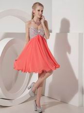 Sweetheart Beaded Watermelon Chiffon Short Prom Dress