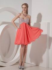 Sweetheart Beaded Watermelon Chiffon Short Prom Dress