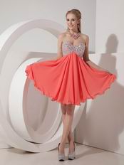 Sweetheart Beaded Watermelon Chiffon Short Prom Dress