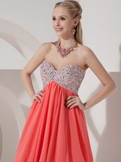 Sweetheart Beaded Watermelon Chiffon Short Prom Dress