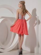 Sweetheart Beaded Watermelon Chiffon Short Prom Dress