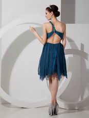 One Shoulder Cross Back Cascade Skirt Strong Blue Short Prom Dress