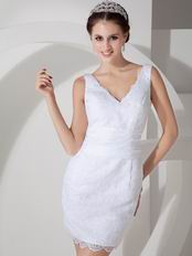 Low Price Column V-neck Lace Short Prom Dress In White