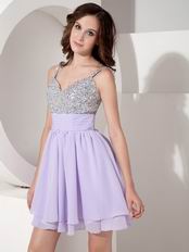 Discount Spaghetti Straps Lavender Skirt Beaded Prom Short Dress