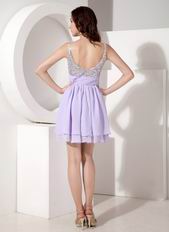 Discount Spaghetti Straps Lavender Skirt Beaded Prom Short Dress