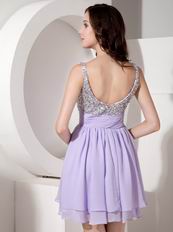 Discount Spaghetti Straps Lavender Skirt Beaded Prom Short Dress