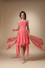 Asymmetrical Watermelon Chiffon Drapped Skirt Short Prom Dress