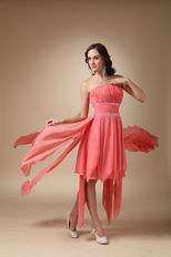 Asymmetrical Watermelon Chiffon Drapped Skirt Short Prom Dress