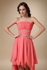 Asymmetrical Watermelon Chiffon Drapped Skirt Short Prom Dress