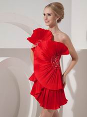 One Shoulder Scarlet Short Prom Dress With Chinese Fan Design