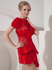 One Shoulder Scarlet Short Prom Dress With Chinese Fan Design