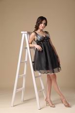 Beaded Straps Black Organza Short Prom Dress For Maternity Women