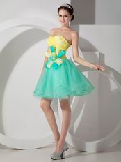 Stylish Spring Green And Bright Yellow Contast Color Short Prom Dress