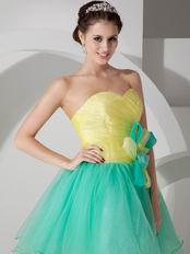 Stylish Spring Green And Bright Yellow Contast Color Short Prom Dress