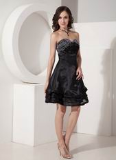 Discount Beaded Cascade A-line Black Skirt Short La Prom Dress