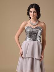 Two Layers Chiffon Skirt Grey Short Prom Dress With Sequin Bodice