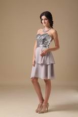 Two Layers Chiffon Skirt Grey Short Prom Dress With Sequin Bodice