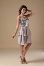 Two Layers Chiffon Skirt Grey Short Prom Dress With Sequin Bodice