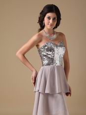 Two Layers Chiffon Skirt Grey Short Prom Dress With Sequin Bodice