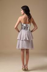 Two Layers Chiffon Skirt Grey Short Prom Dress With Sequin Bodice