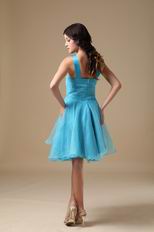 Straps V-neck Knee-length Aqua Organza Short Prom Dress