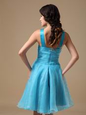 Straps V-neck Knee-length Aqua Organza Short Prom Dress