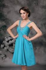 V-neck Mini-length Dodger Blue Chiffon Short Prom Dress