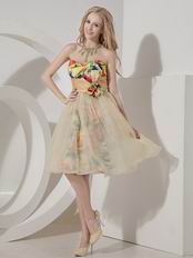 Colorful A-line Sweetheart Bowknot Printed Fabric Short Prom Dress