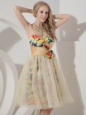 Colorful A-line Sweetheart Bowknot Printed Fabric Short Prom Dress