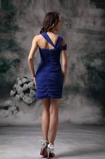 Asymmetrical Neckline Ruched Royal Blue Short Prom Dress Homecoming