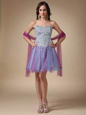 Leopard Printed Fabric Short Prom Party Dress With Shawl
