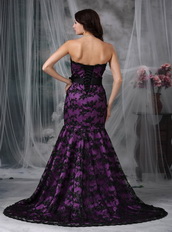 Purple Strapless Mermaid Petite Prom Gown With Black Lace Luxury