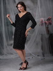 V-neck 3/4 Sleeves Black Lace Mother of the Bride Dress Luxury