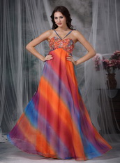 Colorful Straps Floor-length Chiffon Prom Dress Printed Luxury