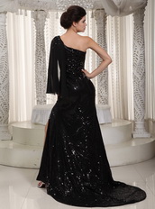 One Shoulder Black Sequin Evening Club Dress For Sexy Lady Luxury