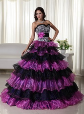 Zebra Bodice Purple and Black Layers Skirt Dress For Quince Luxury