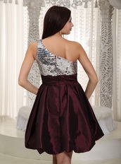 Dark Purple One Shoulder Short Prom Dress Sequin and Taffeta Luxury