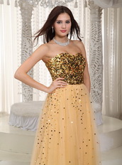 Gold Sequin And Net Long Women Prom Dress Top Seller 2012 Luxury