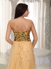 Gold Sequin And Net Long Women Prom Dress Top Seller 2012 Luxury