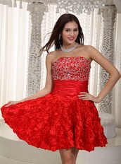 Stpapless Rolling Flower Fabric Cocktail Prom Dress Scarlet Red Luxury