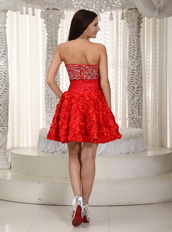 Stpapless Rolling Flower Fabric Cocktail Prom Dress Scarlet Red Luxury