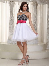 White A-line Leopard Prom Dress Short Skirt With Bowknot Luxury