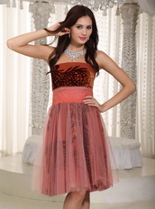 Rust Red Short Prom Dress With Birds Feather Printed Design Luxury