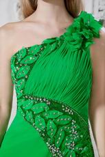 Unique One Shoulder Sequin Leaves Bright Green Prom Dress With Split