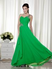 Bright Spring Green Chiffon Prom Dress With One Shoulder Neck