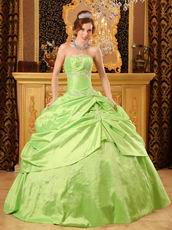 Spring Green Strapless Embroidery Decorate Quinceanera Dress